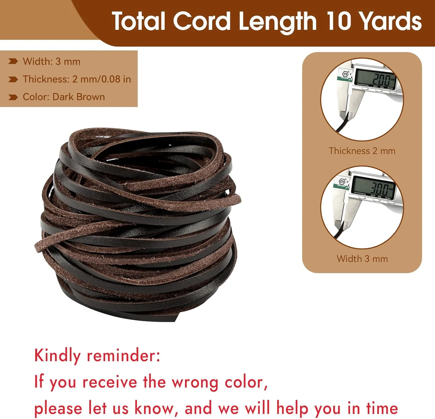 10 Yards 3MM Flat Genuine Leather Cord, PEASUG Real Leather Strips, Natural Leather String, Braided Braiding String for Shoe Laces, Jewelry Making, Necklace, Tool, Crafts - Dark Brown, 9M
