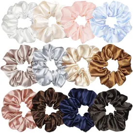 12 Pcs Satin Silk Hair Scrunchies Soft Hair Ties Fashion Hair Bands Hair Bow Ropes Hair Elastic Bracelet Ponytail Holders Hair Accessories for Women Girls (4.5 Inch, Assorted Classic color)