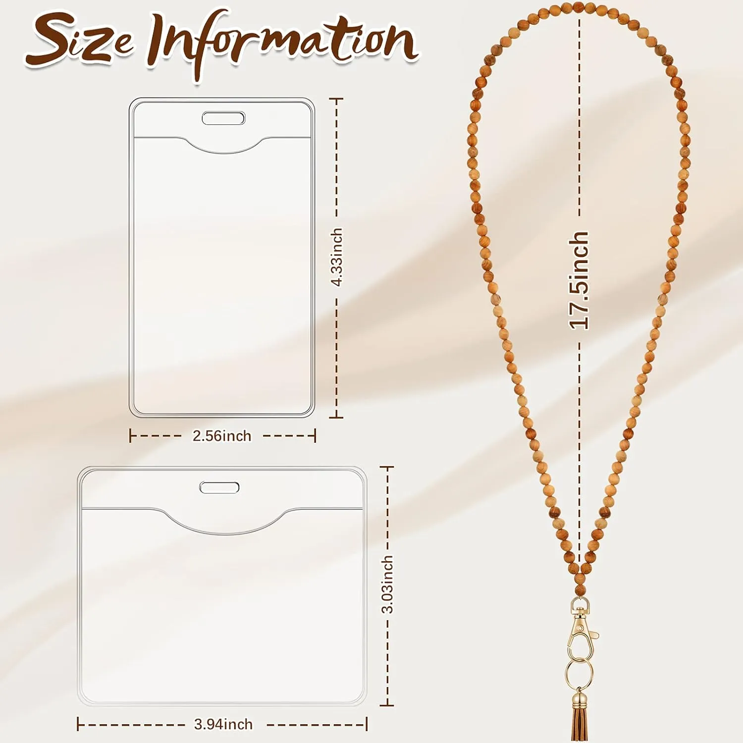 12 Pieces Wood Beaded Lanyards and Card Holder Set, Including 4 Wooden Bead Neck Strap Bohemian Bead Lanyards with Tassel and 8 Clear Card Holders in 2 Style for Keys, Phone Bags (Retro Style)