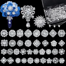 138 Pcs Flower Brooch Bouquet Pins Silver Rhinestone Brooches Diamond Brooch for Flowers Crystal Corsages Flower Straight Head Pins Bulk Christmas Brooches Jewelry Gifts for Crafting Wedding
