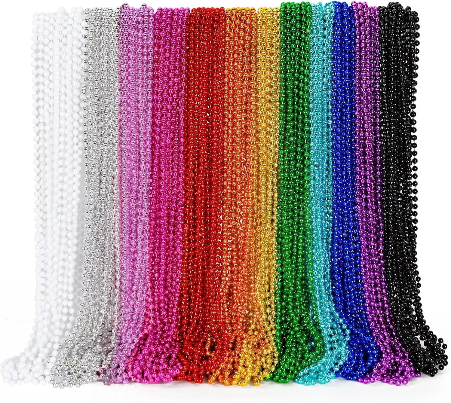 144PCS Mardi Gras Beads, Metallic 12 Kinds Bead Necklace Party Supplies, 33" Mardi Gras Necklace Costume Stuff, Festival Parade Throw Accessories for Wedding Birthday Celebrations Decorations
