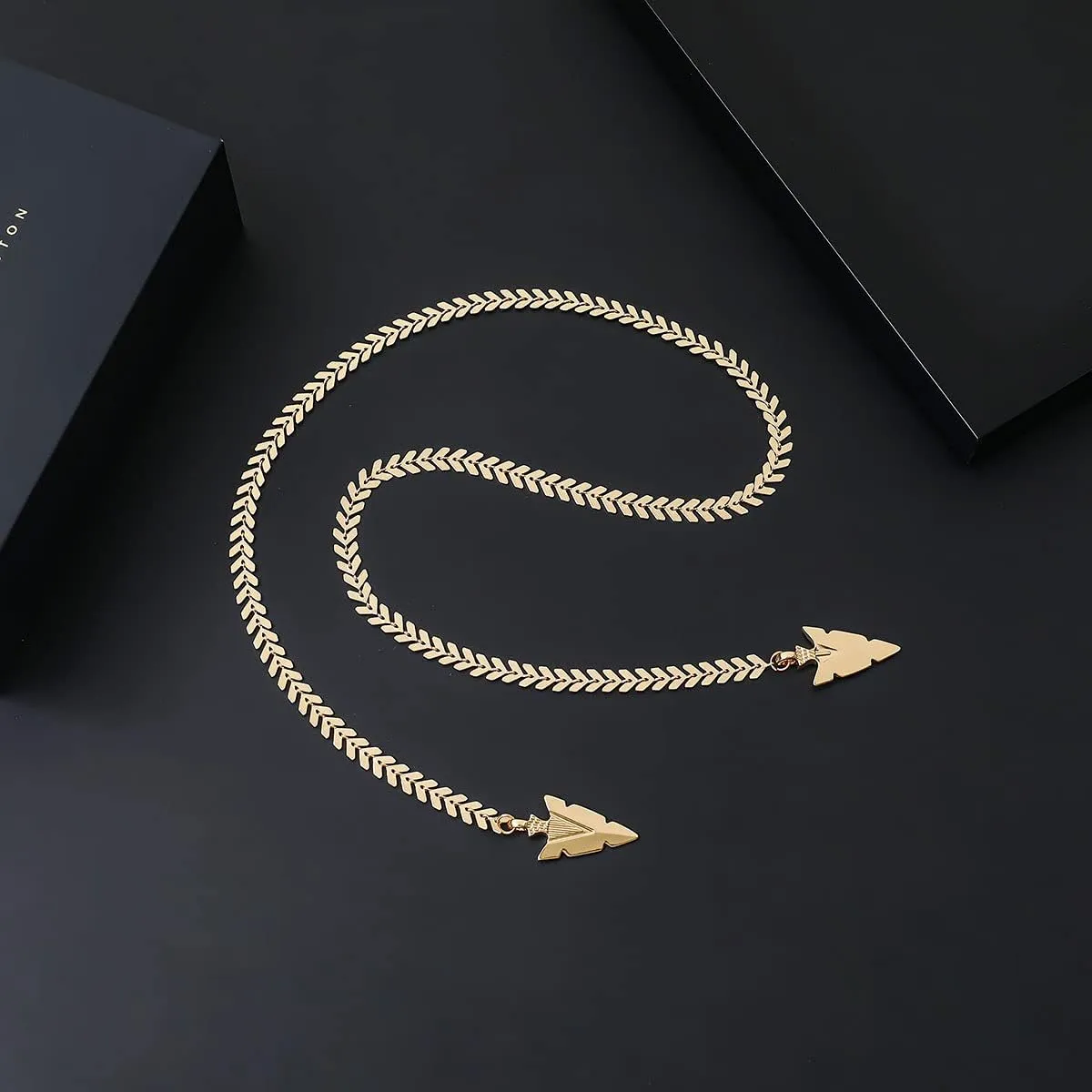 14K Gold Plated Cool Face Chain with Crystals Pendant Necklace Headpiece Accessories On Nose Costume Body Jewelry for Halloween Christams Party
