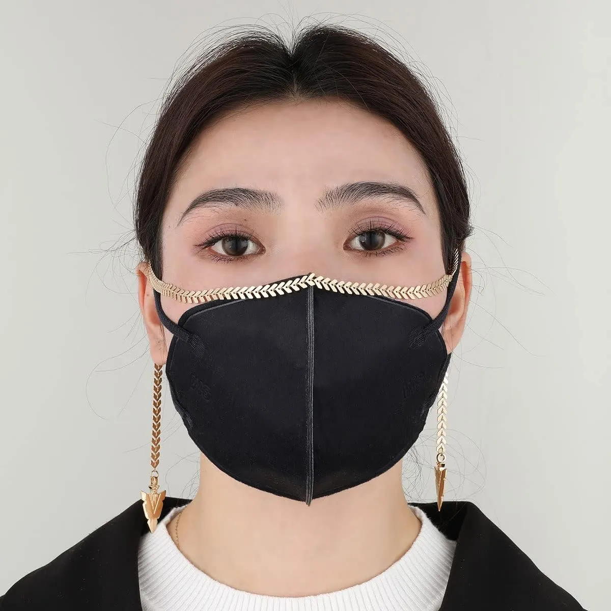 14K Gold Plated Cool Face Chain with Crystals Pendant Necklace Headpiece Accessories On Nose Costume Body Jewelry for Halloween Christams Party