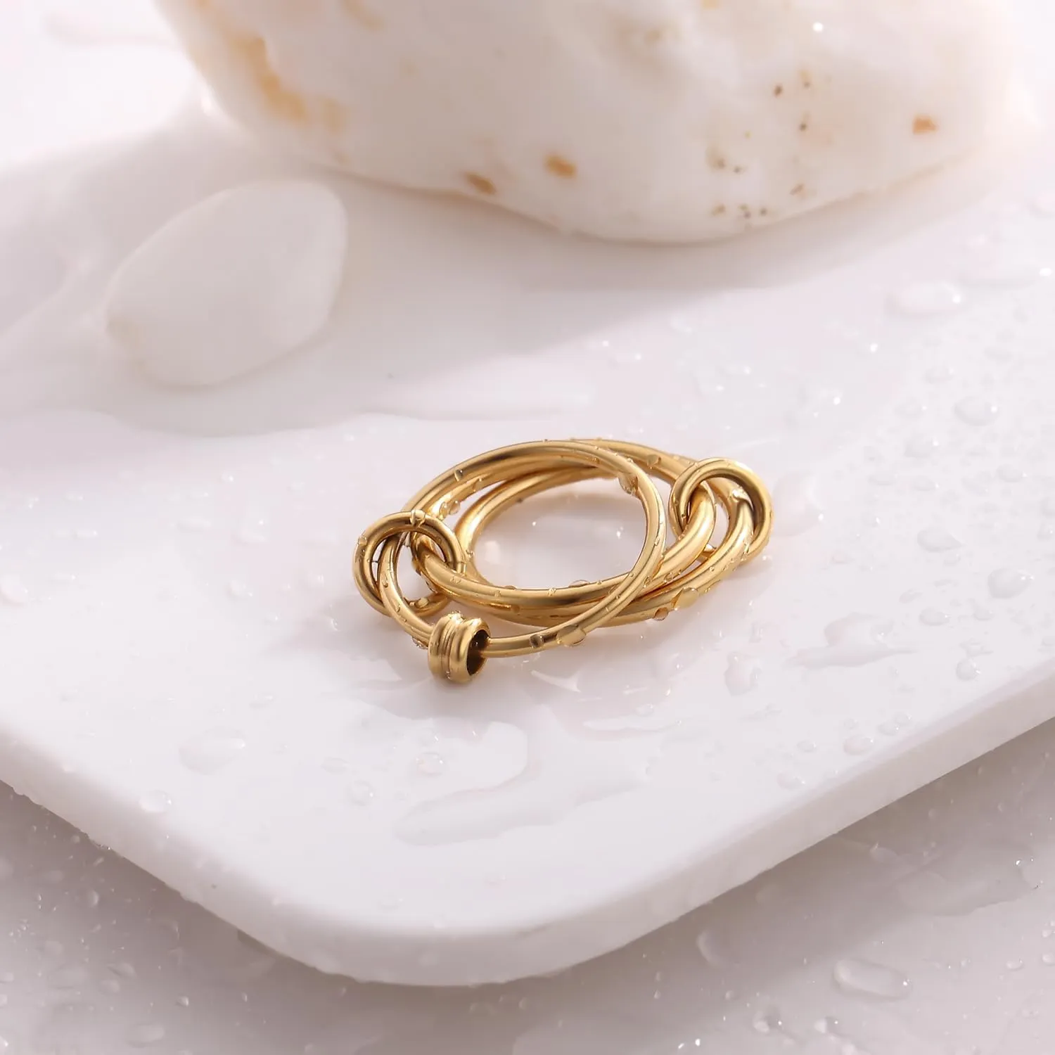 14K Gold Plated Stackable Rings for Women - Waterproof & Non Tarnish - Water Resistant Never Fades Everyday Band Rings Set for Women