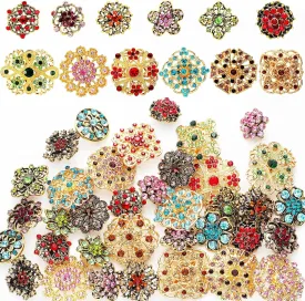 36 Pieces Brooches Jewelry for Women Mixed Color Rhinestone Flower Brooches Bulk Decorative Pins Costume Jewelry Pins Crystal Vintage Lapel Pins Wedding Bouquet Broaches Kit Crafts