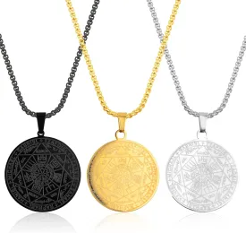 3pcs Archangels Pendant Necklaces - Stainless Steel Seven Princes of Heaven Seal of the Archangel Michael Coin Pendant Medal with Chain for Men and Women Protection Amulet