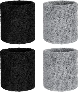 4 Pieces Wrist Sweatbands Sports Wristbands for Men Women, Absorbent Wrist Sweatbands Breathable Sweat Bands for Tennis, Basketball, Running, Gym, Working OutBlack, Gray