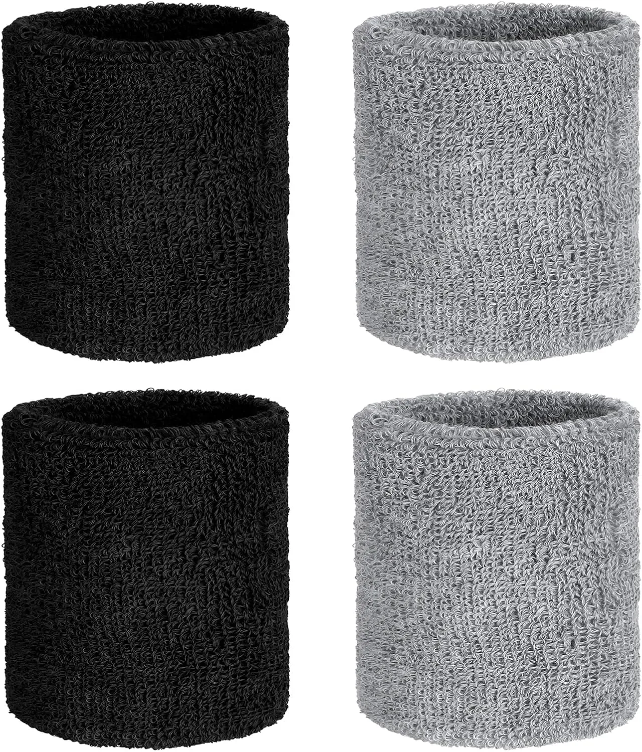 4 Pieces Wrist Sweatbands Sports Wristbands for Men Women, Absorbent Wrist Sweatbands Breathable Sweat Bands for Tennis, Basketball, Running, Gym, Working OutBlack, Gray