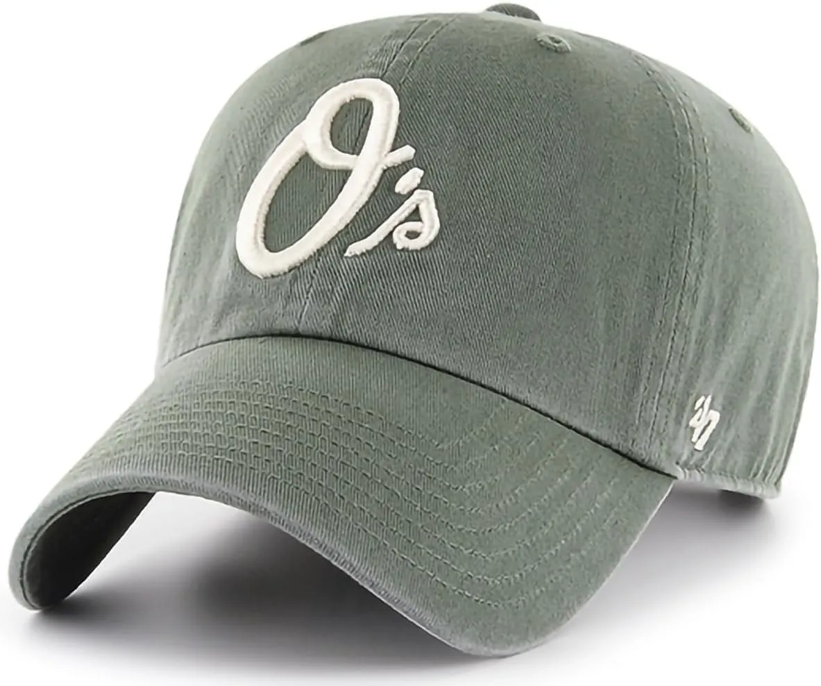 47 Brand MLB Moss Green Primary Logo Clean Up Adjustable Strap Baseball Cap Hat, Adult One Size Fits All