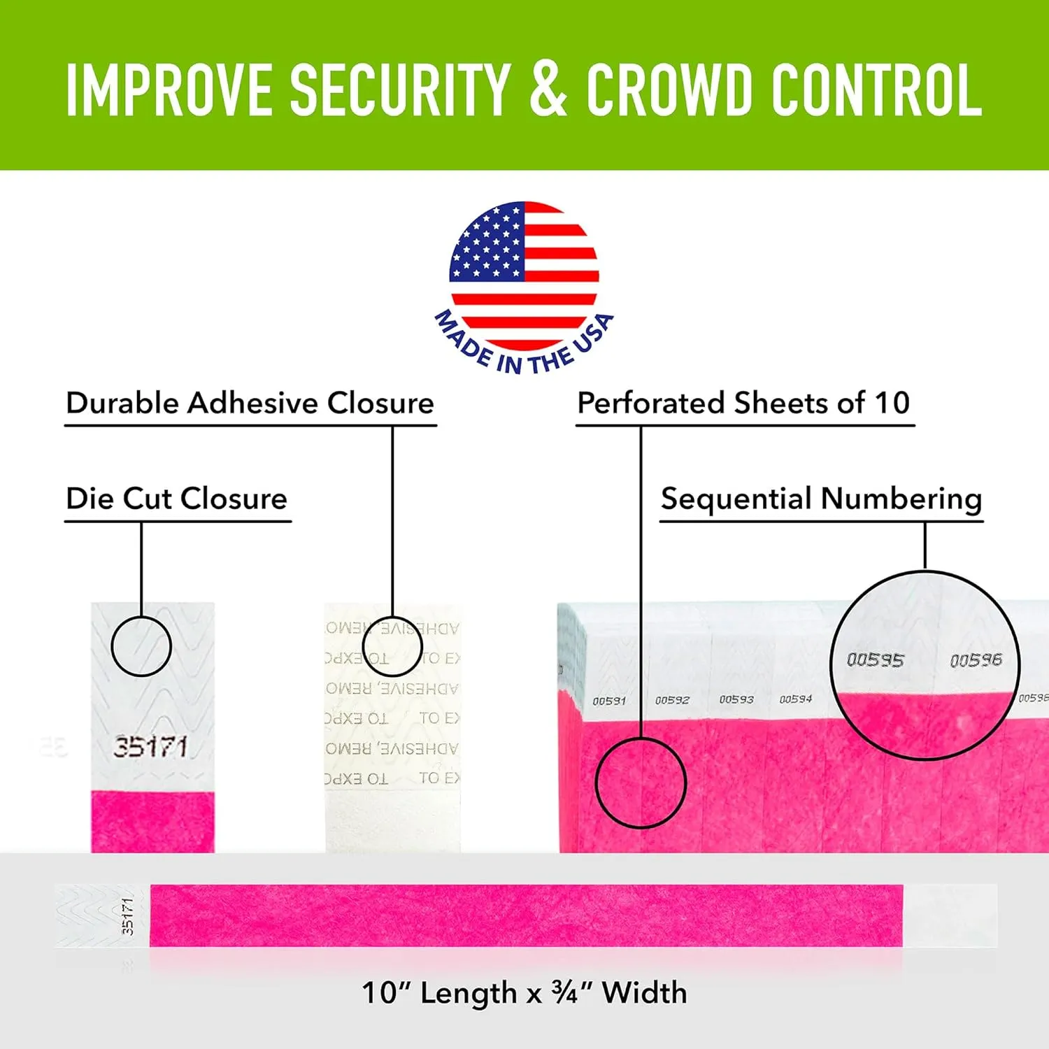5,000 WristCo Neon Pink Tyvek Wristbands for Events - Tamper-Proof Design & Fluorescent Color Prevent Reuse Premium-Grade Bracelets for Hospital & Medical ID, Party & VIP Identification