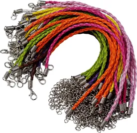 50pcs Bracelet Making Cord, Lystaii Multi Color Leather Plaited Bracelet Cords Ropes Charms with Lobster Claw Clasp for Bracelets Jewelry Making DIY Handicrafts 9.25inch Braided Ropes for Wrist