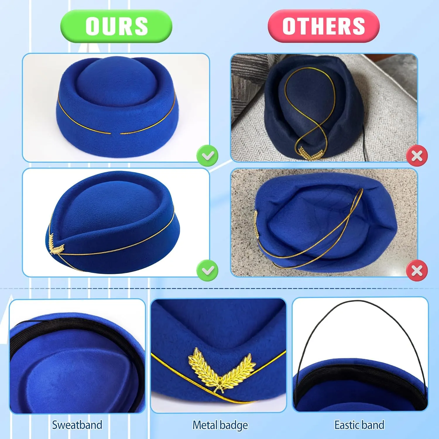 5PCS Women's Flight Attendant Costume Accessories, Stewardess Costume Accessories with Hat Scarf Sunglasses Gloves