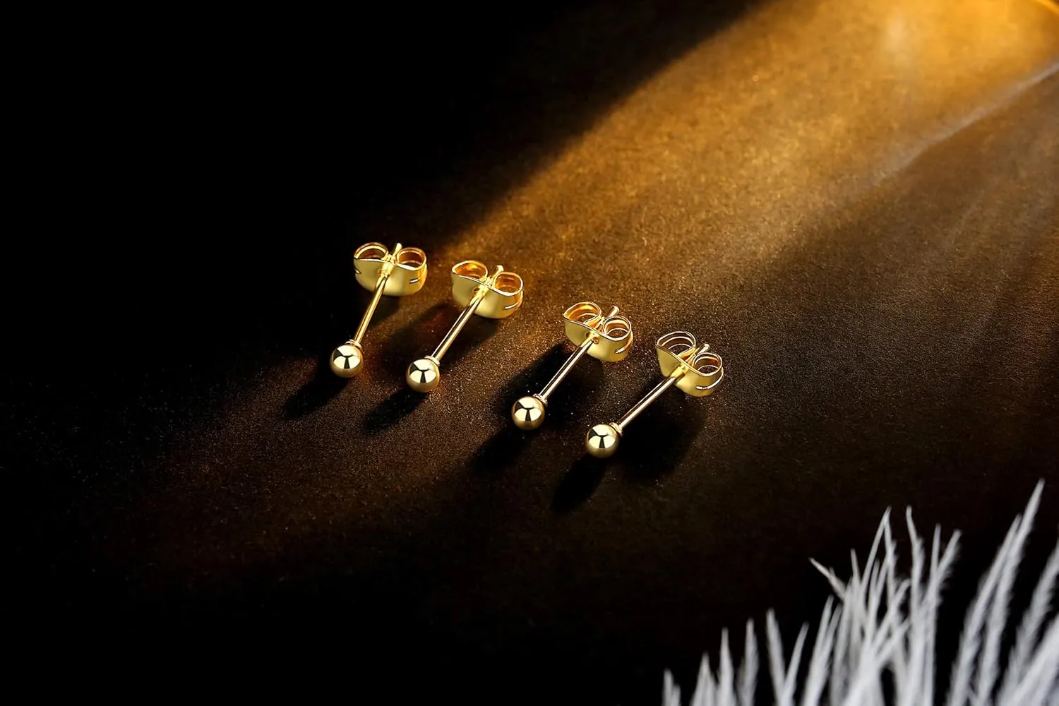 6 Pair Tiny Women 14K Gold Plated Ball Stud Earrings Surgical Stainless Steel Earrings Set, 2-6MM