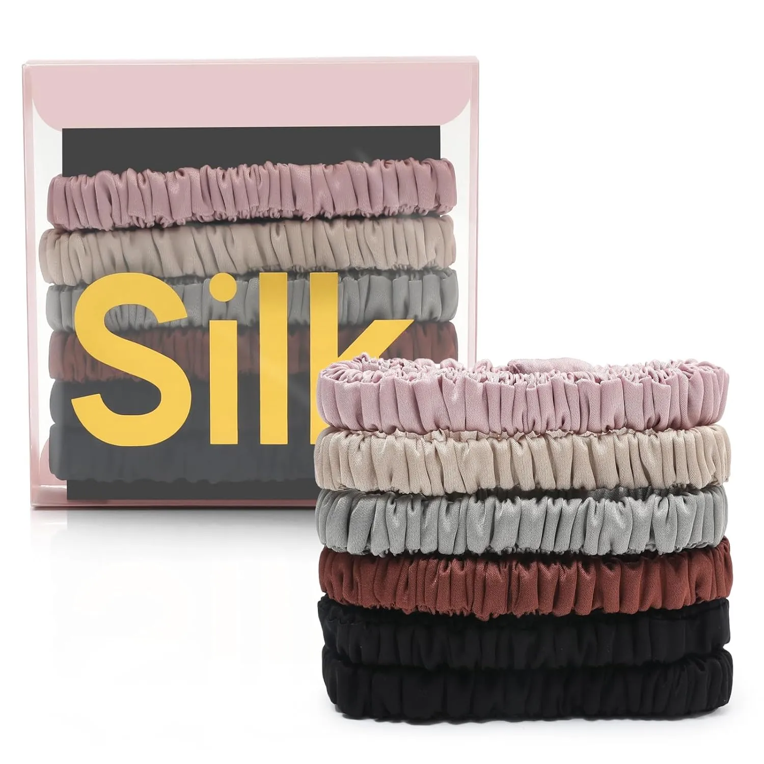 6Pcs Silk Hair Ties Small 22 Momme 100% Pure Mulberry Silk Scrunchies for Women Girls Thin Skinny Hair Sleep Scrunchies No Damage(Color 04)