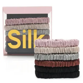 6Pcs Silk Hair Ties Small 22 Momme 100% Pure Mulberry Silk Scrunchies for Women Girls Thin Skinny Hair Sleep Scrunchies No Damage(Color 04)