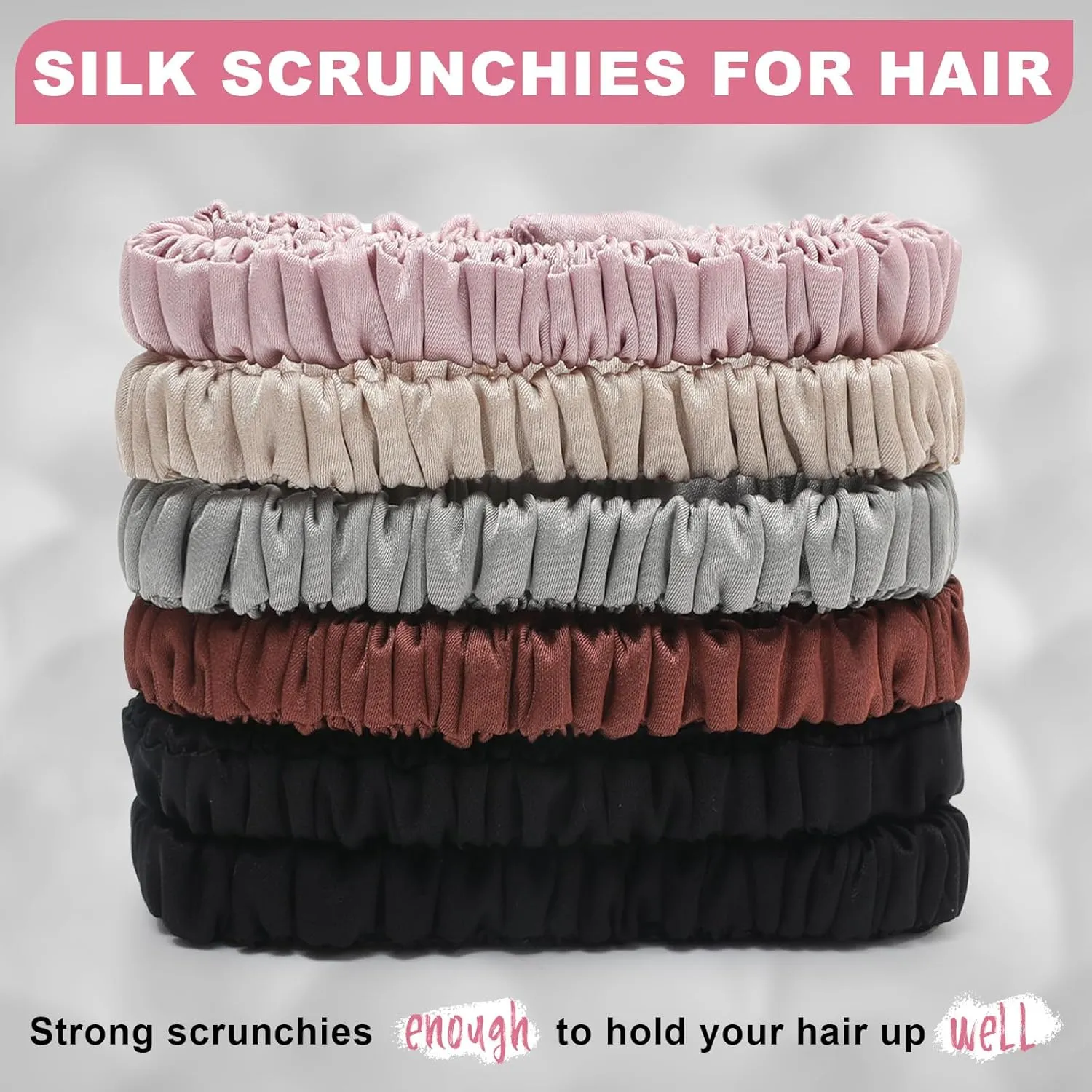 6Pcs Silk Hair Ties Small 22 Momme 100% Pure Mulberry Silk Scrunchies for Women Girls Thin Skinny Hair Sleep Scrunchies No Damage(Color 04)