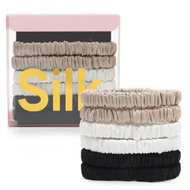 6Pcs Silk Hair Ties Small 22 Momme 100% Pure Mulberry Silk Scrunchies for Women Girls Thin Skinny Hair Sleep Scrunchies No Damage(Color 07)