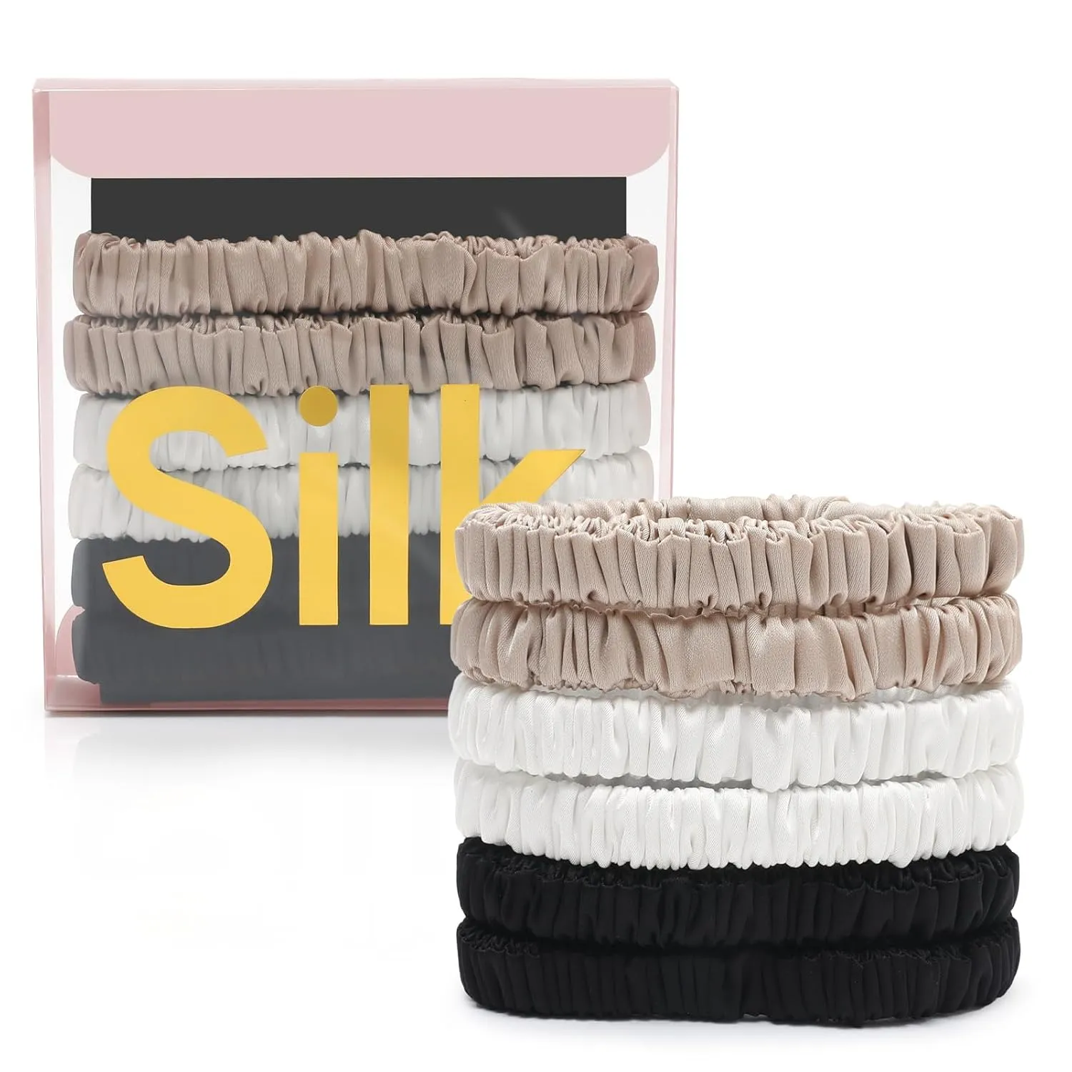 6Pcs Silk Hair Ties Small 22 Momme 100% Pure Mulberry Silk Scrunchies for Women Girls Thin Skinny Hair Sleep Scrunchies No Damage(Color 07)