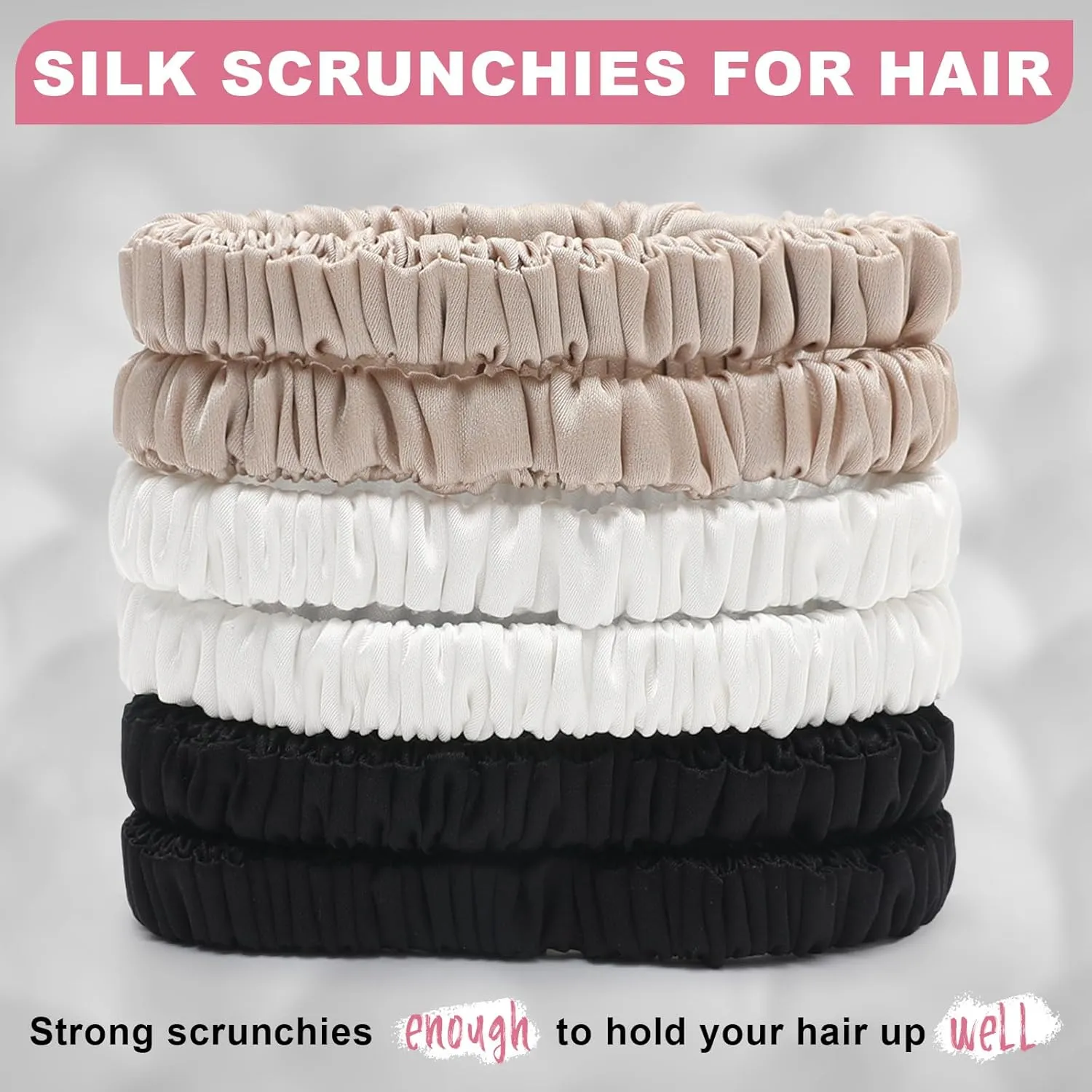 6Pcs Silk Hair Ties Small 22 Momme 100% Pure Mulberry Silk Scrunchies for Women Girls Thin Skinny Hair Sleep Scrunchies No Damage(Color 07)