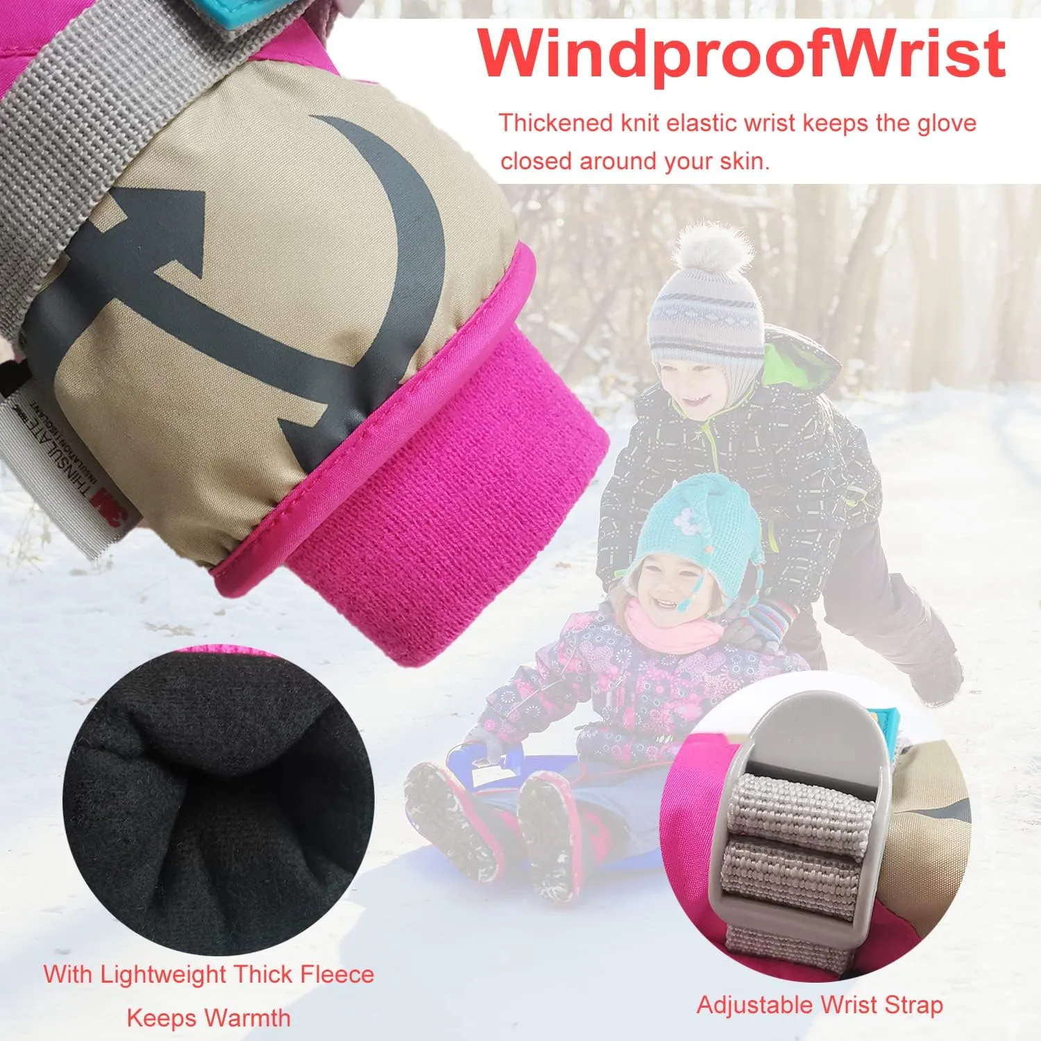7-Mi Kids Winter Warm Water-Resistant Gloves for Skiing/Snowboarding/Cycling/Riding Outdoor Activities Children Mittens