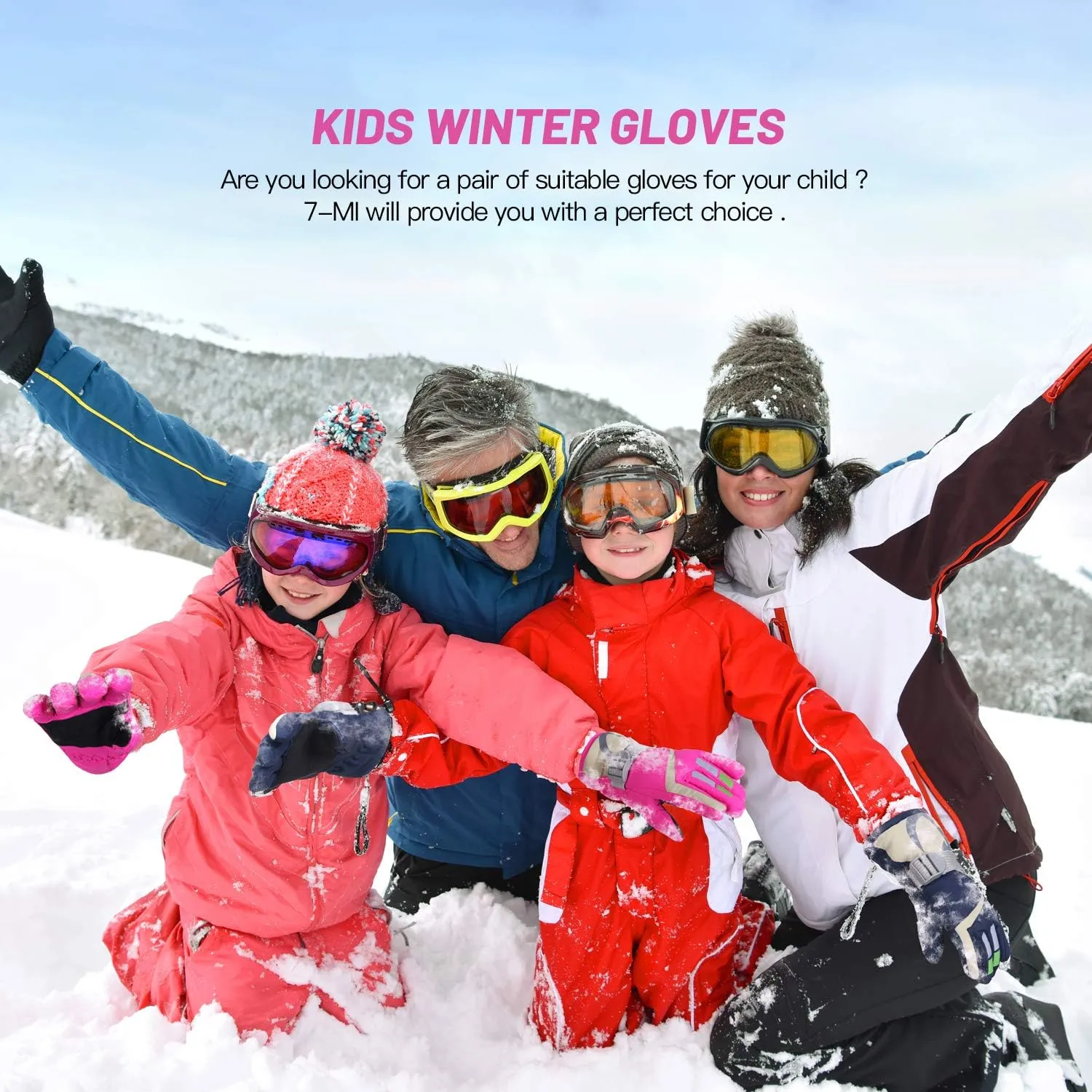 7-Mi Kids Winter Warm Water-Resistant Gloves for Skiing/Snowboarding/Cycling/Riding Outdoor Activities Children Mittens