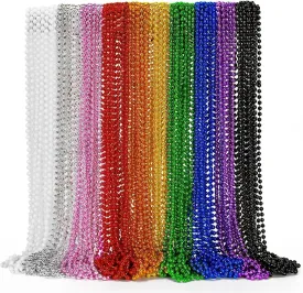 72PCS Mardi Gras Beads, Metallic 10 Kinds Bead Necklace Party Favors, 33" Mardi Gras Necklace Stuff, Festival Parade Throw Accessories for Wedding Birthday Celebrations Decorations