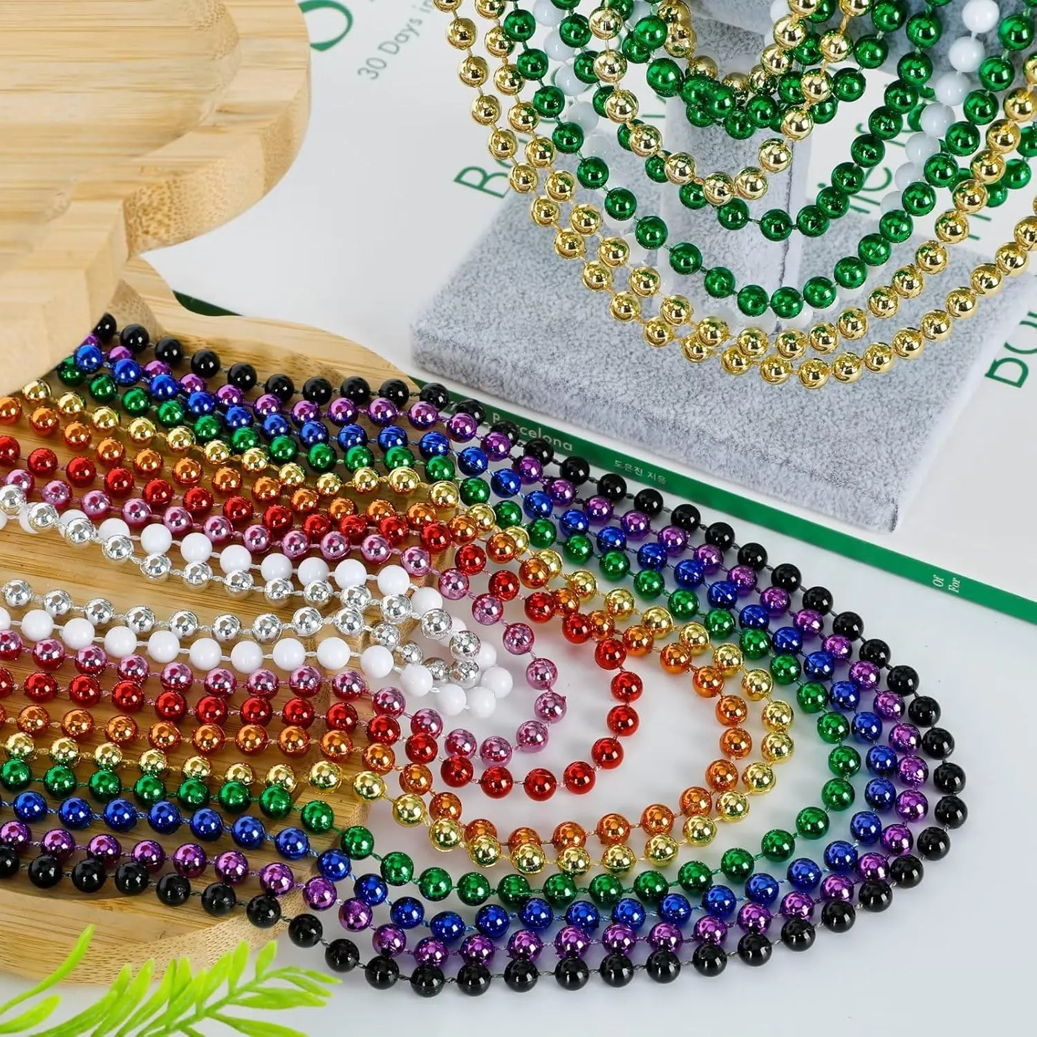 72PCS Mardi Gras Beads, Metallic 10 Kinds Bead Necklace Party Favors, 33" Mardi Gras Necklace Stuff, Festival Parade Throw Accessories for Wedding Birthday Celebrations Decorations