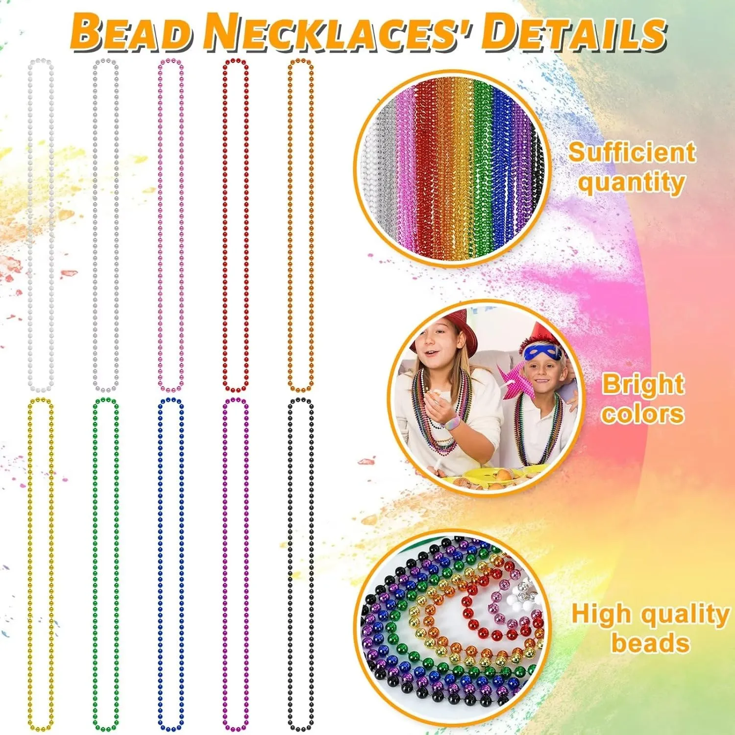 72PCS Mardi Gras Beads, Metallic 10 Kinds Bead Necklace Party Favors, 33" Mardi Gras Necklace Stuff, Festival Parade Throw Accessories for Wedding Birthday Celebrations Decorations