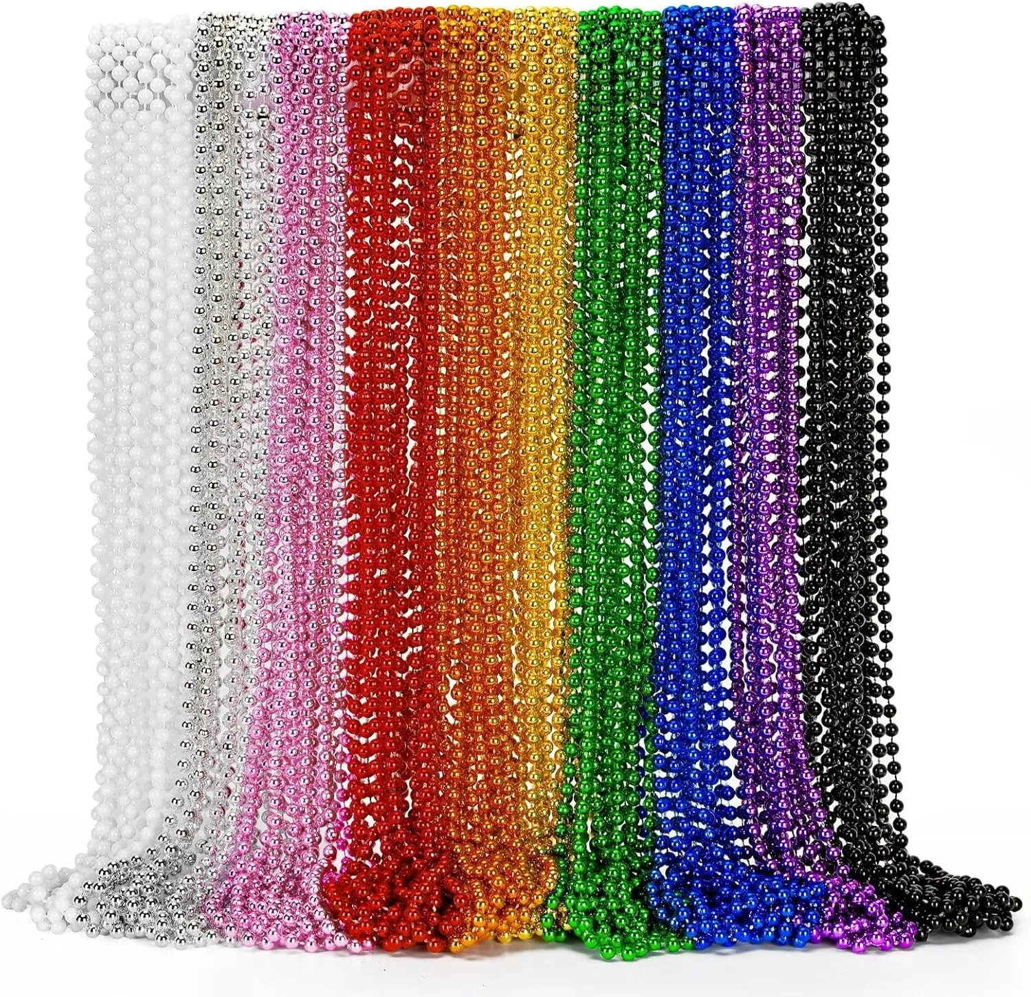72PCS Mardi Gras Beads, Metallic 10 Kinds Bead Necklace Party Favors, 33" Mardi Gras Necklace Stuff, Festival Parade Throw Accessories for Wedding Birthday Celebrations Decorations