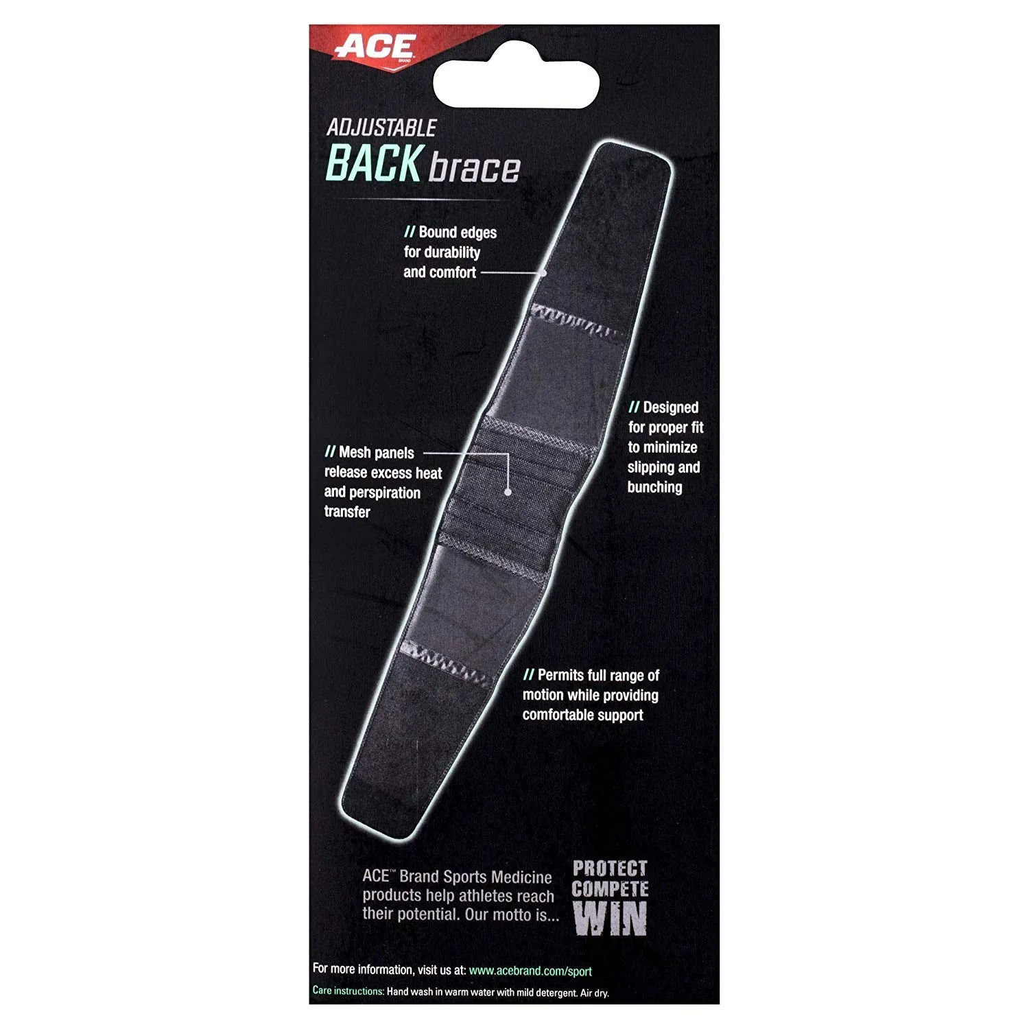ACE - 902002 Adjustable Back Brace, Stabilizing Support and Comfort, Adjustable, Breathable, Full Range of Motion, from America's Most Trusted Brand of Braces, Black