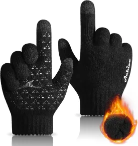 Achiou Winter Gloves for Men Women, Touch Screen Gloves, Upgraded Thicken Anti-Slip Silicone Gel, Thermal Soft Knit Lining