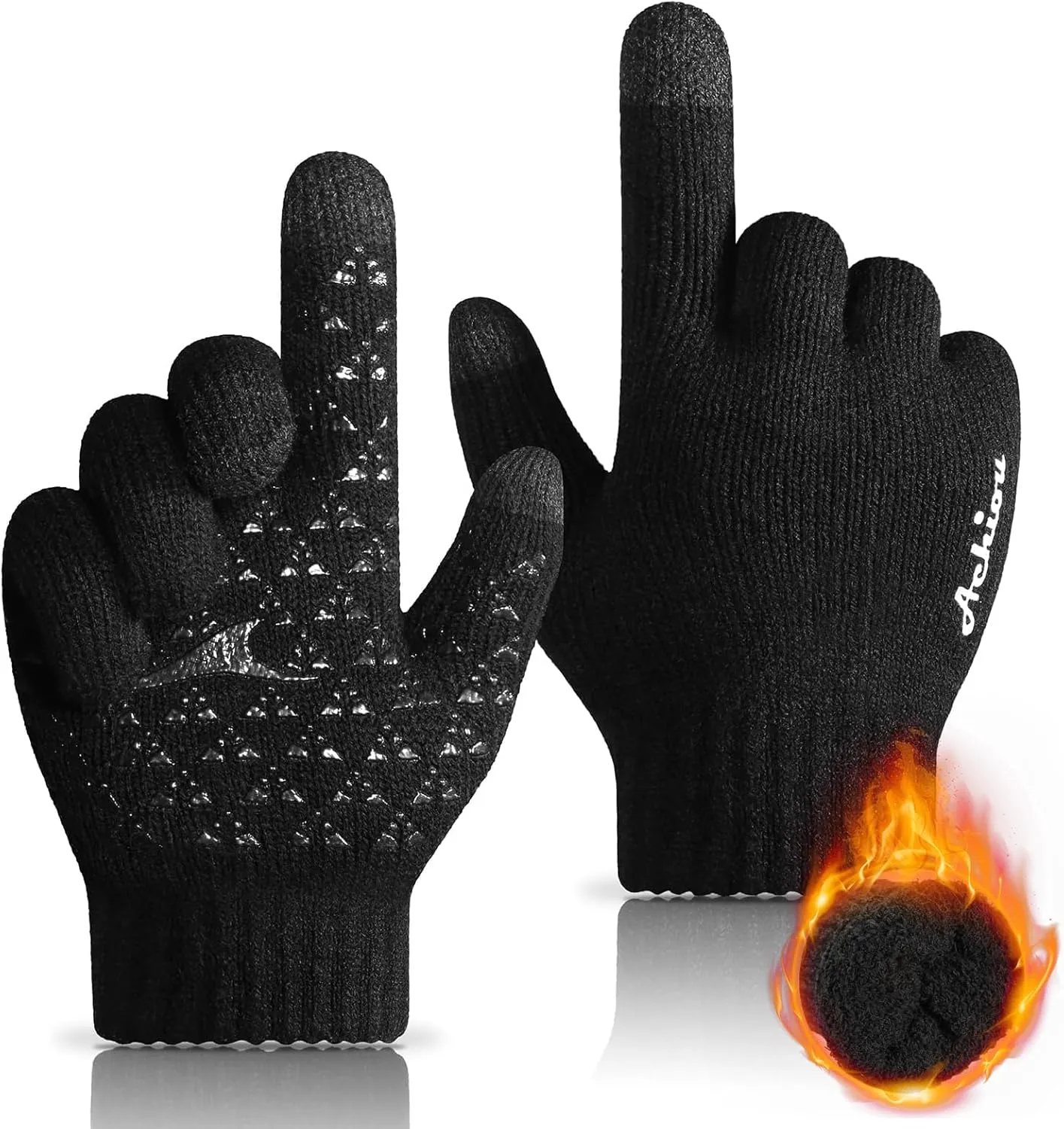 Achiou Winter Gloves for Men Women, Touch Screen Gloves, Upgraded Thicken Anti-Slip Silicone Gel, Thermal Soft Knit Lining
