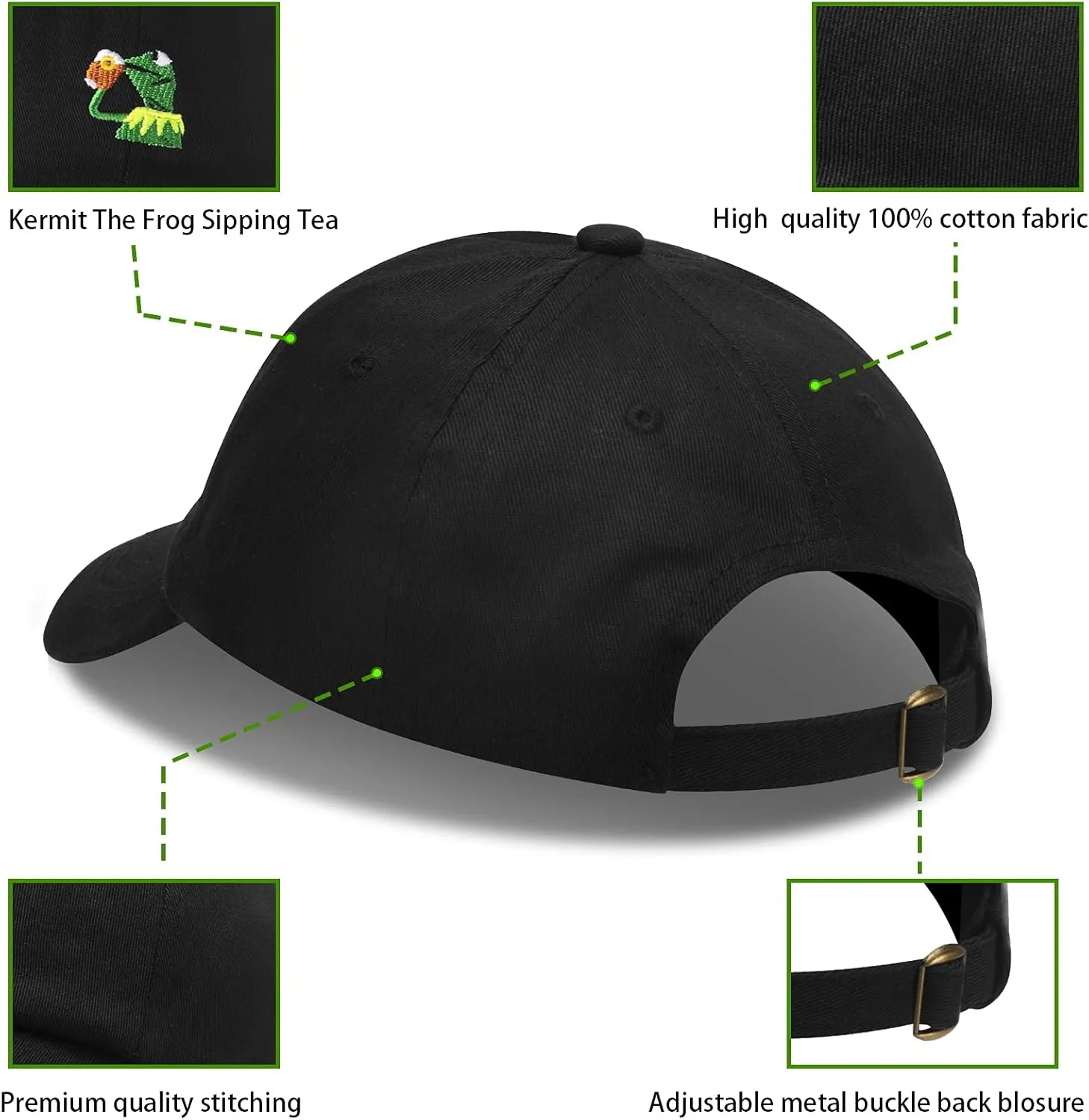 Adjustable Kermit The Frog Embroidered Baseball Cap - Unisex Classic Dad Trucker Hat