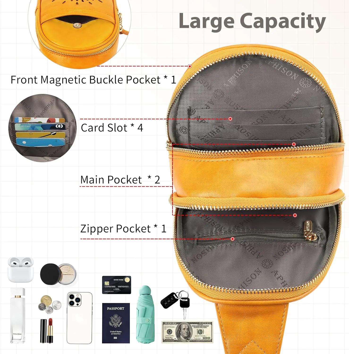 APHISON Small Sling Bag Fanny Packs Cell Phone Purse Vegan Leather Crossbody Bags for Women Chest Bag with Adjustable Strap Yellow