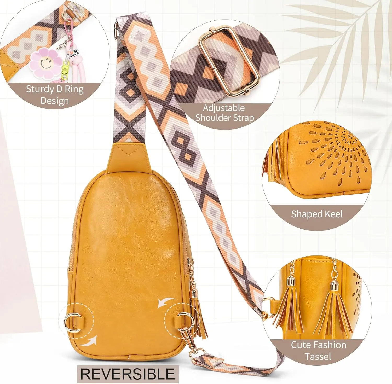 APHISON Small Sling Bag Fanny Packs Cell Phone Purse Vegan Leather Crossbody Bags for Women Chest Bag with Adjustable Strap Yellow