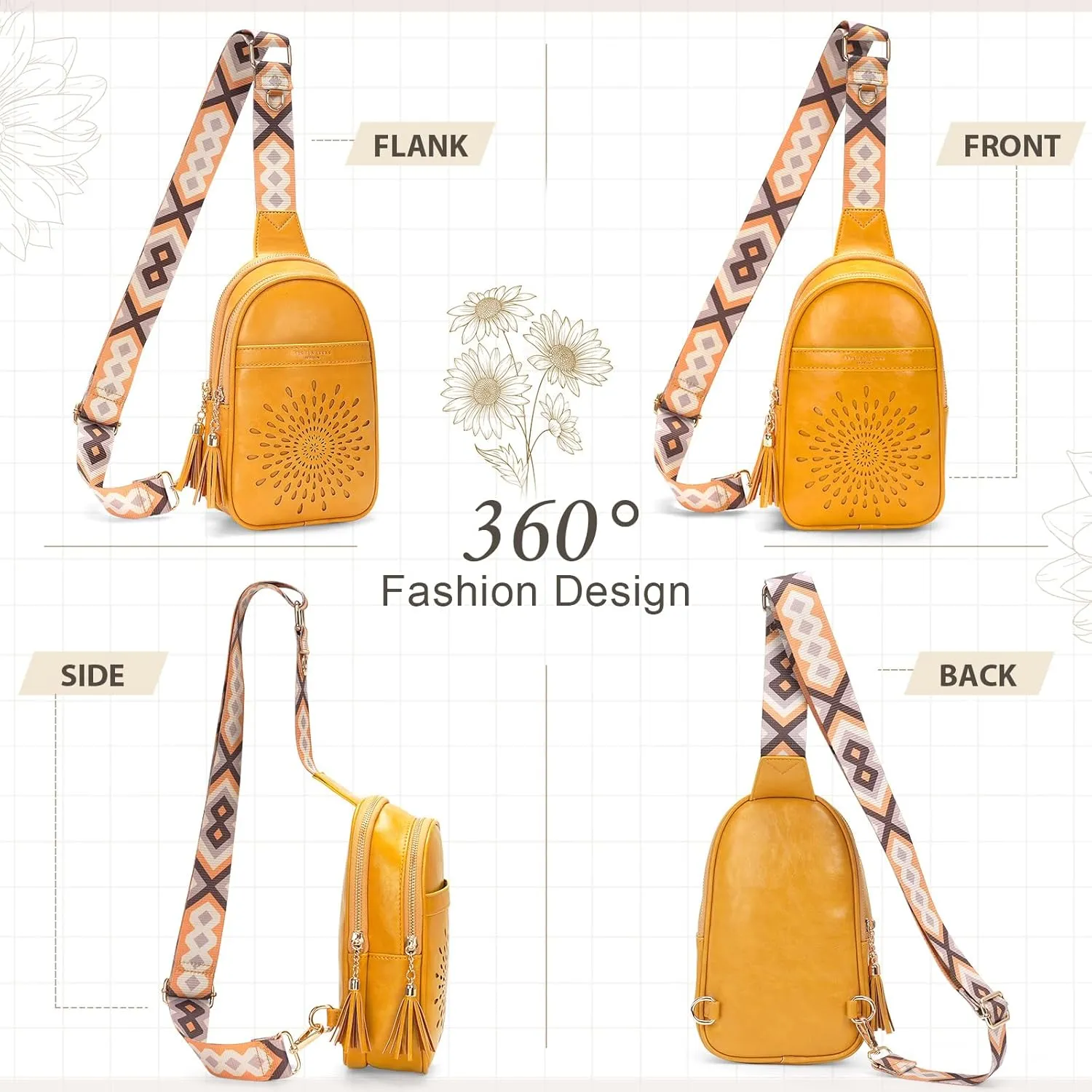 APHISON Small Sling Bag Fanny Packs Cell Phone Purse Vegan Leather Crossbody Bags for Women Chest Bag with Adjustable Strap Yellow