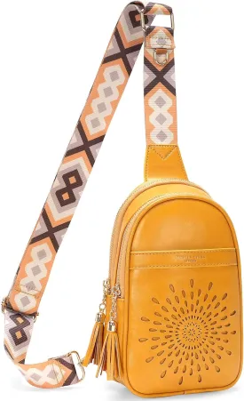APHISON Small Sling Bag Fanny Packs Cell Phone Purse Vegan Leather Crossbody Bags for Women Chest Bag with Adjustable Strap Yellow