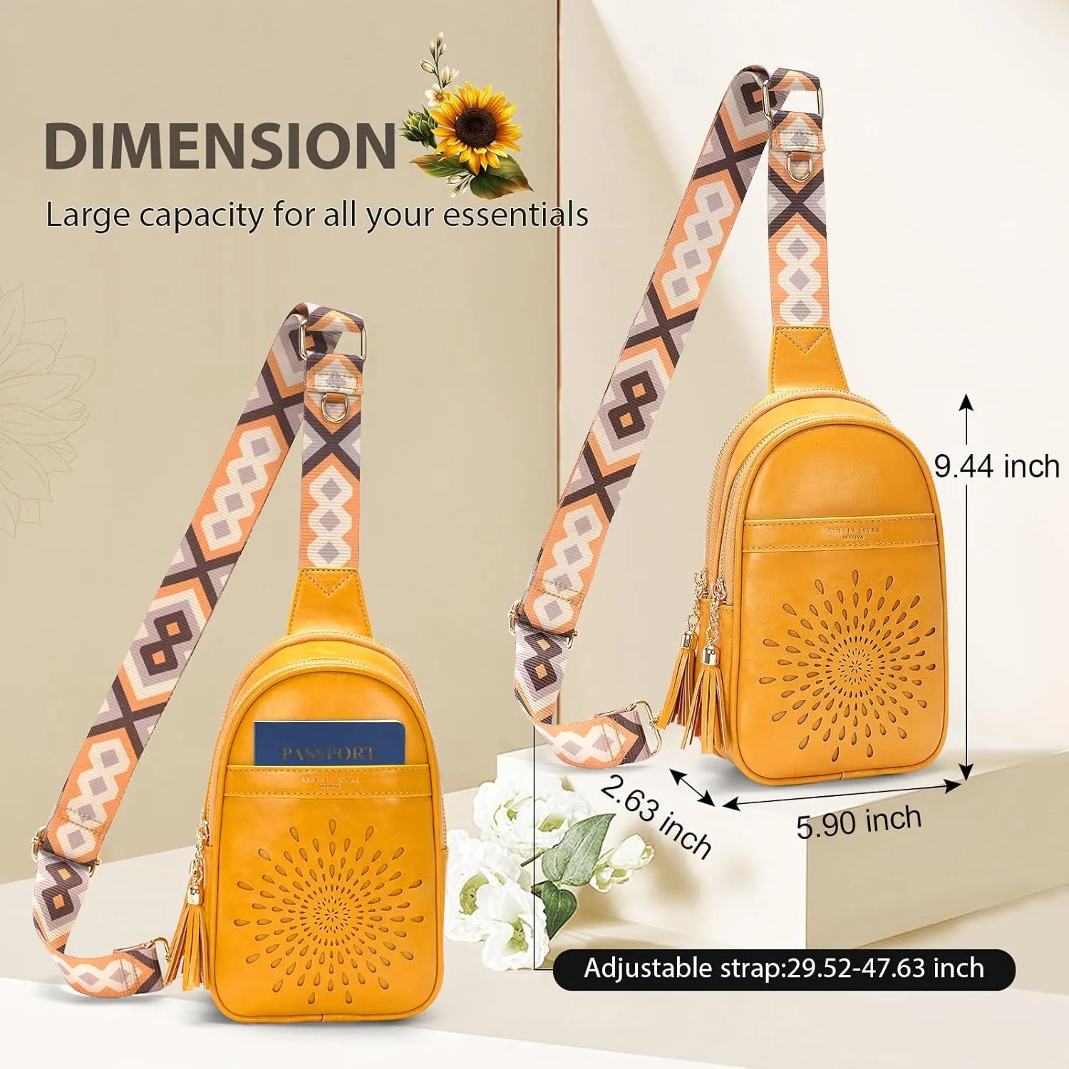 APHISON Small Sling Bag Fanny Packs Cell Phone Purse Vegan Leather Crossbody Bags for Women Chest Bag with Adjustable Strap Yellow