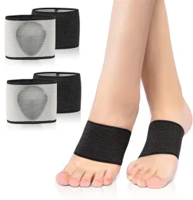 Arch Support Bands, 2 Pairs Copper Arch Support Relief Plus Braces Sleeves with Gel Pad for Plantar Fasciitis Relief, Foot Orthotic Compression Bands for Flat Feet, Fallen Arches, Arch Pain (L, Black)