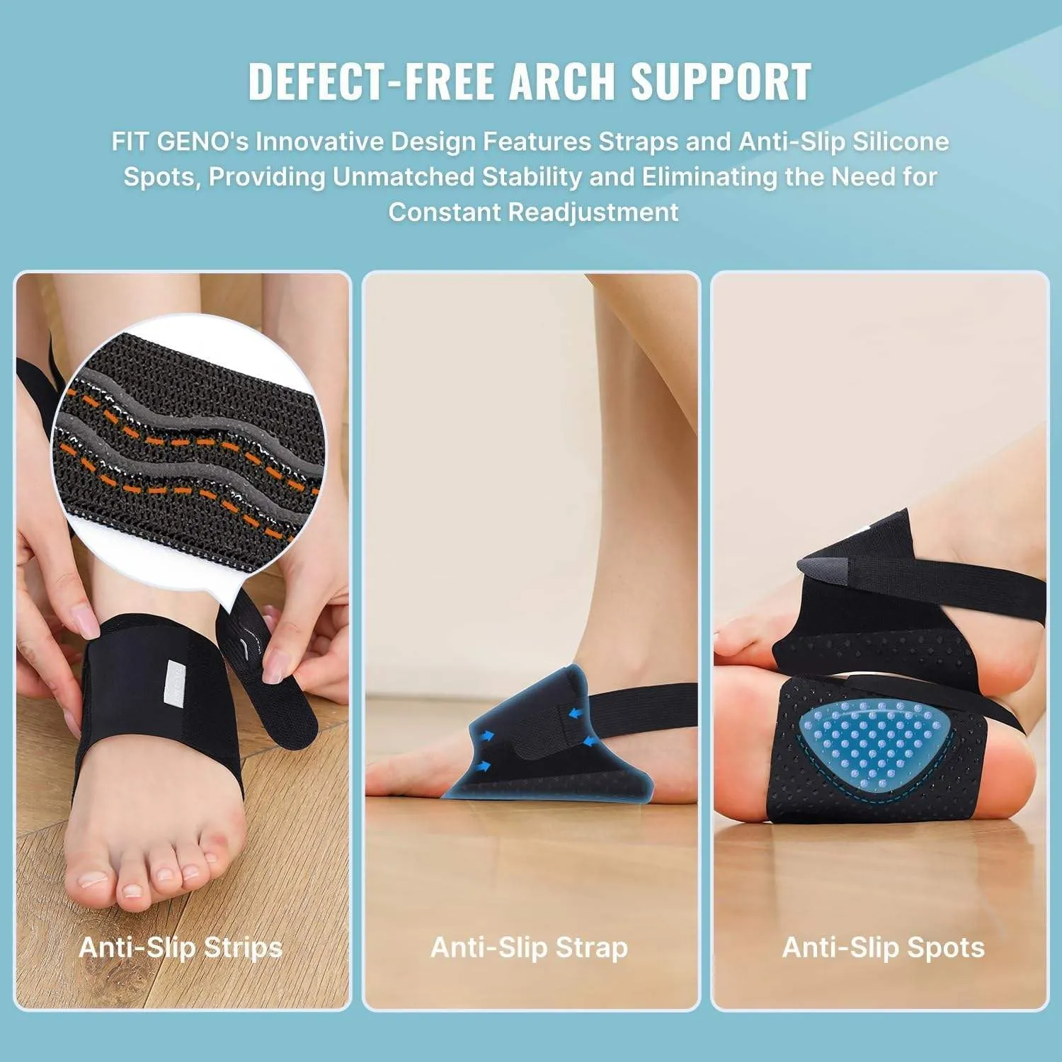 Arch Support Braces Sleeves for Plantar Fasciitis Relief, Arch Sleeves With Gel Pad For Feet, foot arch support for flat feet, Adjustable Non-Slip Arch Support Brace For Women (Black)