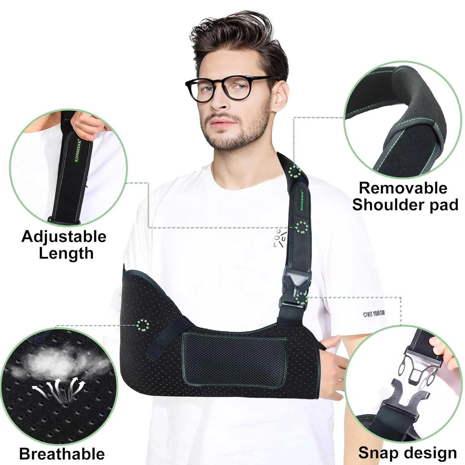 Arm Shoulder Sling for Men and Women,Porous comfort Medical Sling with Pocket Shoulder Pad for Rotator Cuff Injury,Support for Arm,Wrist, Elbow,Clavicle Fracture Post-Surgery(Black,Large)