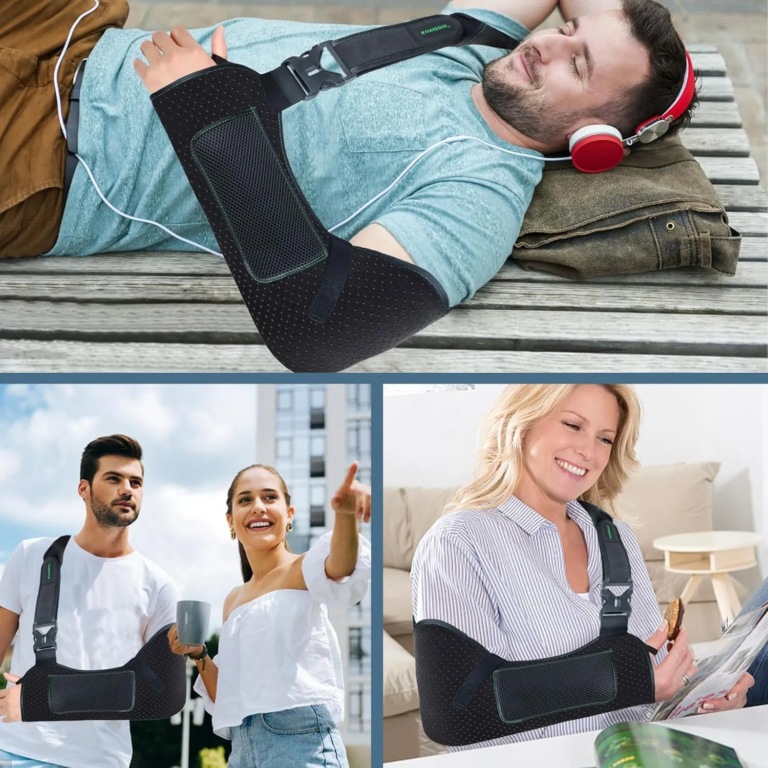 Arm Shoulder Sling for Men and Women,Porous comfort Medical Sling with Pocket Shoulder Pad for Rotator Cuff Injury,Support for Arm,Wrist, Elbow,Clavicle Fracture Post-Surgery(Black,Large)