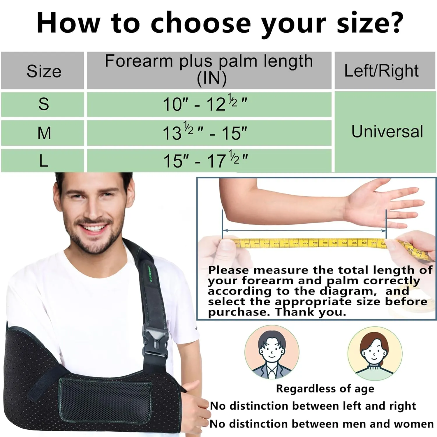 Arm Shoulder Sling for Men and Women,Porous comfort Medical Sling with Pocket Shoulder Pad for Rotator Cuff Injury,Support for Arm,Wrist, Elbow,Clavicle Fracture Post-Surgery(Black,Large)
