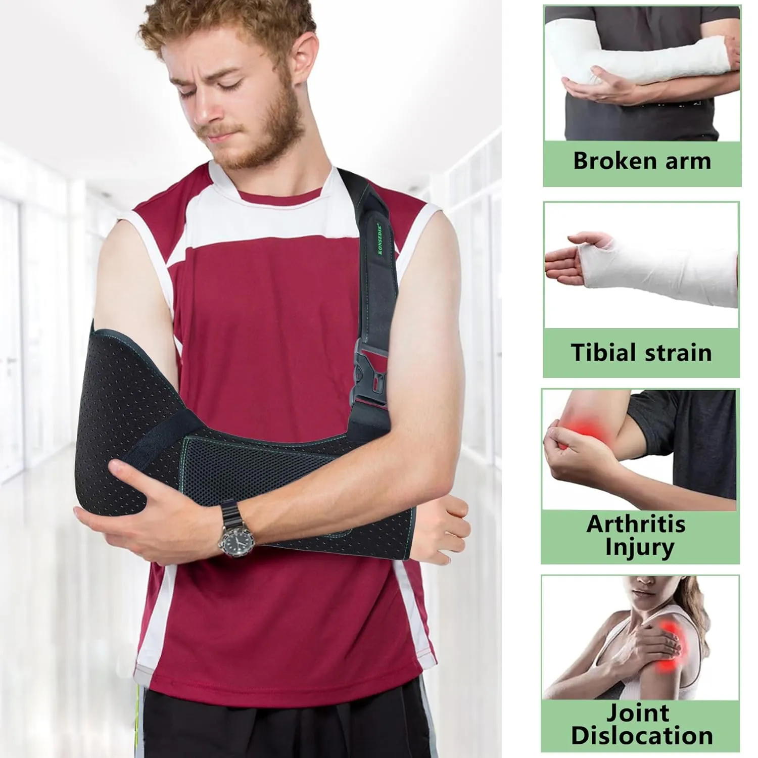 Arm Shoulder Sling for Men and Women,Porous comfort Medical Sling with Pocket Shoulder Pad for Rotator Cuff Injury,Support for Arm,Wrist, Elbow,Clavicle Fracture Post-Surgery(Black,Large)