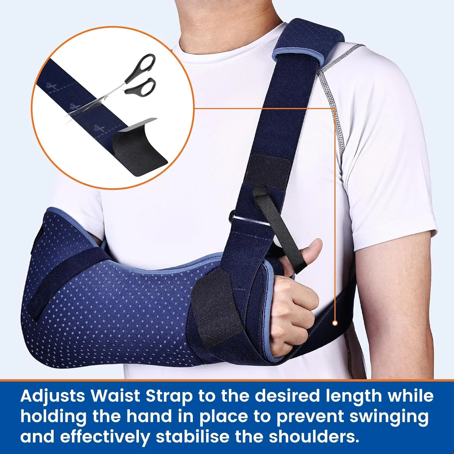 Arm Sling for Shoulder Injury with Waist Strap - Immobilizer Brace Support for Sleeping, Rotator Cuff Surgery (Comfort Version, Left, Small, 25-30.5 inch)