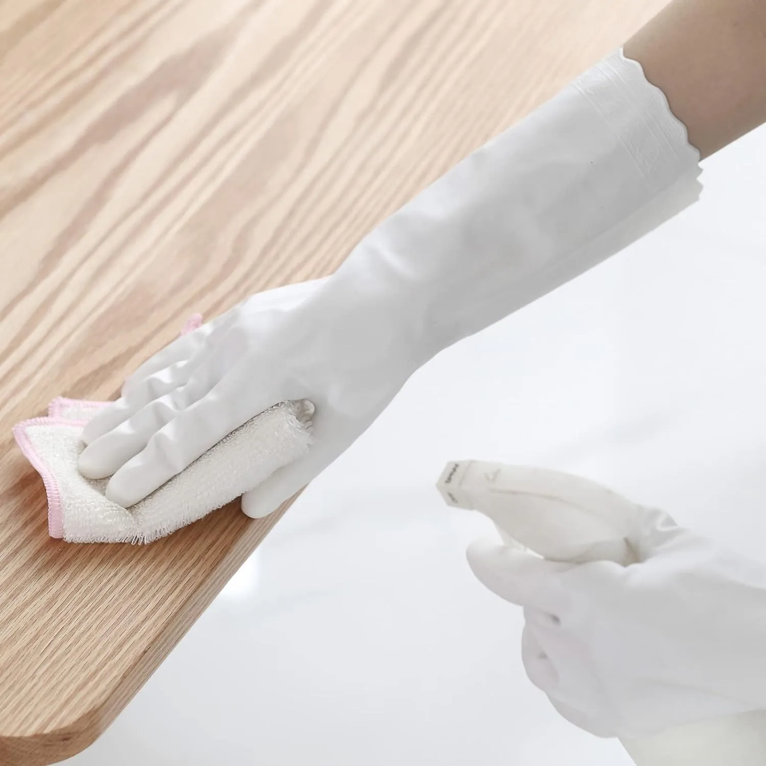 Bamllum Rubber Cleaning Gloves - 3 Pairs Latex Free Kitchen Cleaning Gloves with Cotton Liner- Household Dishwashing Gloves, Non- Slip Waterproof (Medium, Blue Pink White)