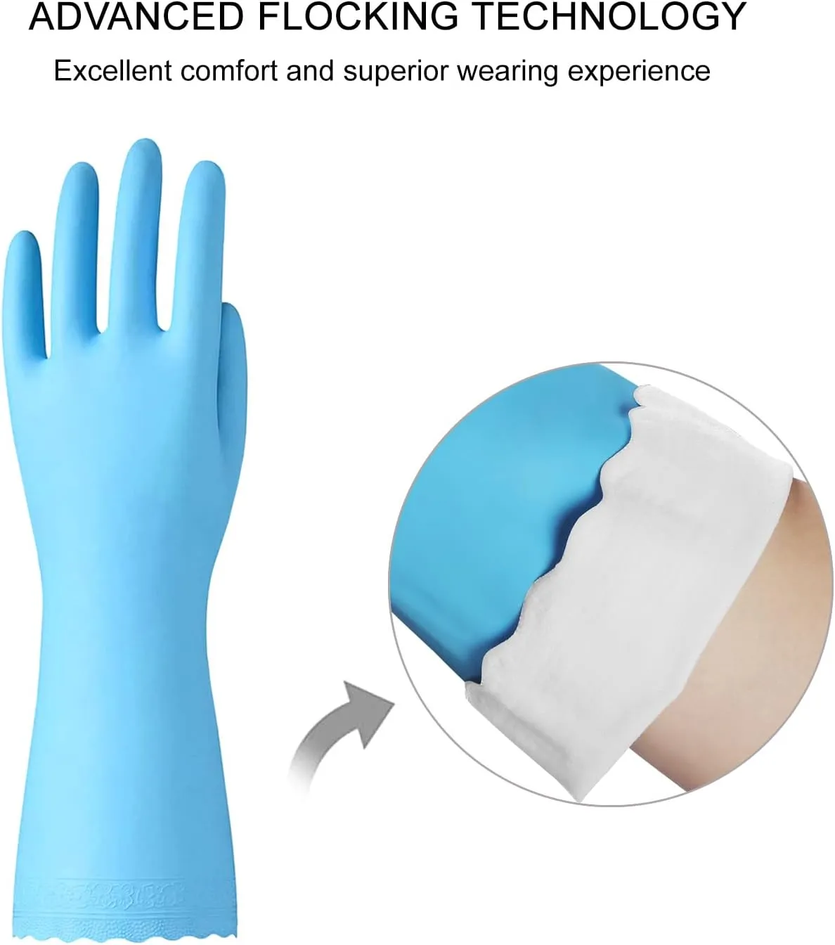 Bamllum Rubber Cleaning Gloves - 3 Pairs Latex Free Kitchen Cleaning Gloves with Cotton Liner- Household Dishwashing Gloves, Non- Slip Waterproof (Medium, Blue Pink White)
