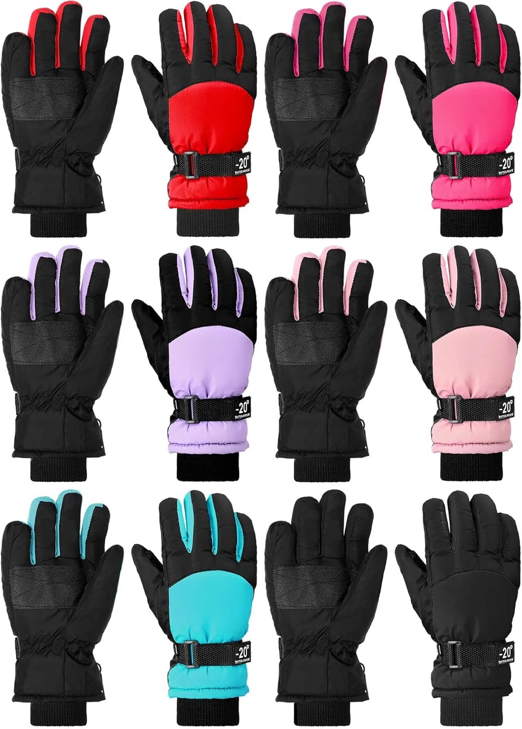 Bencailor 6 Pairs Winter Gloves for Kids Waterproof Boys Snow Ski Gloves Girls Warm Windproof Mittens for Children Outdoor