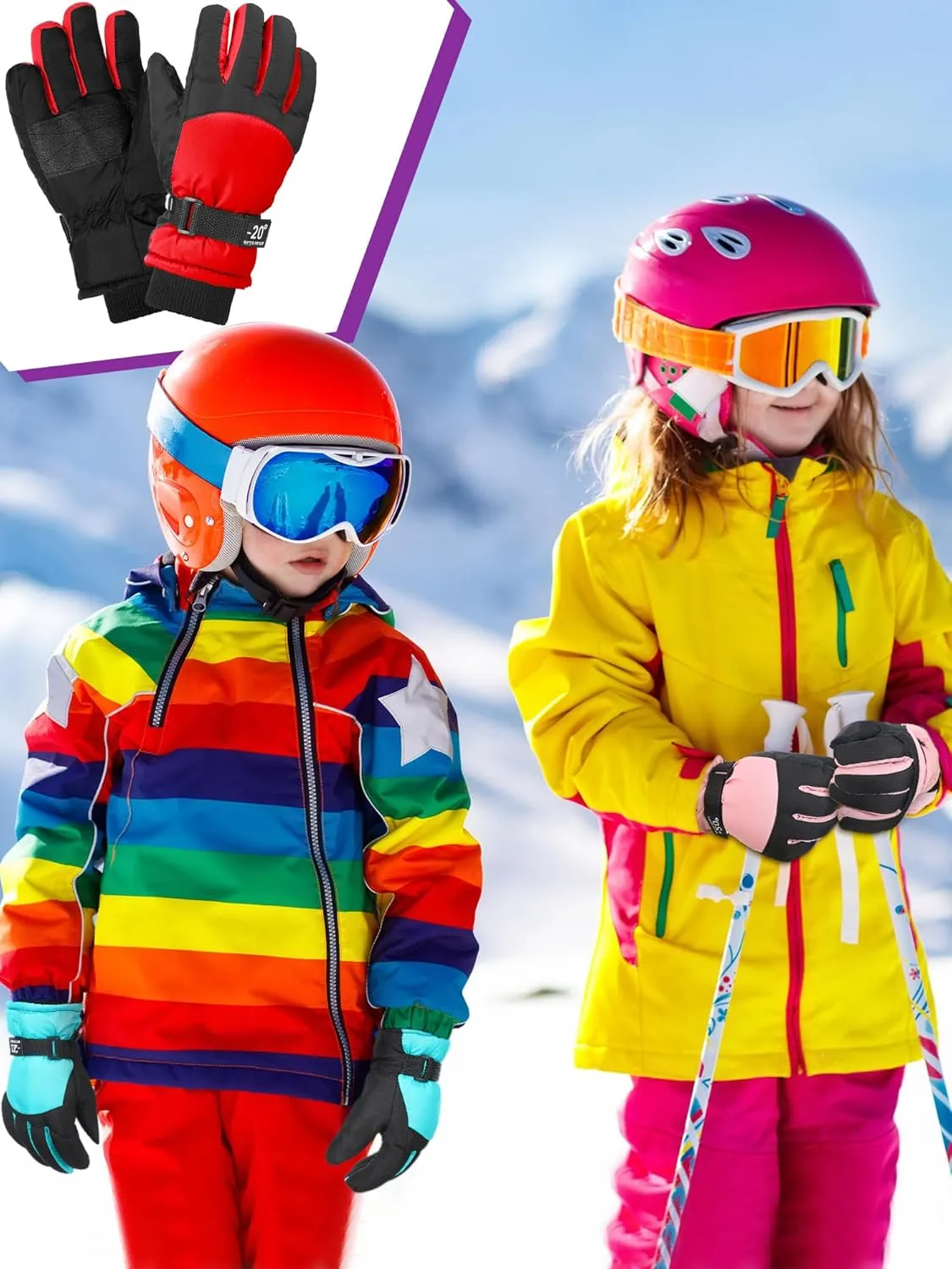 Bencailor 6 Pairs Winter Gloves for Kids Waterproof Boys Snow Ski Gloves Girls Warm Windproof Mittens for Children Outdoor