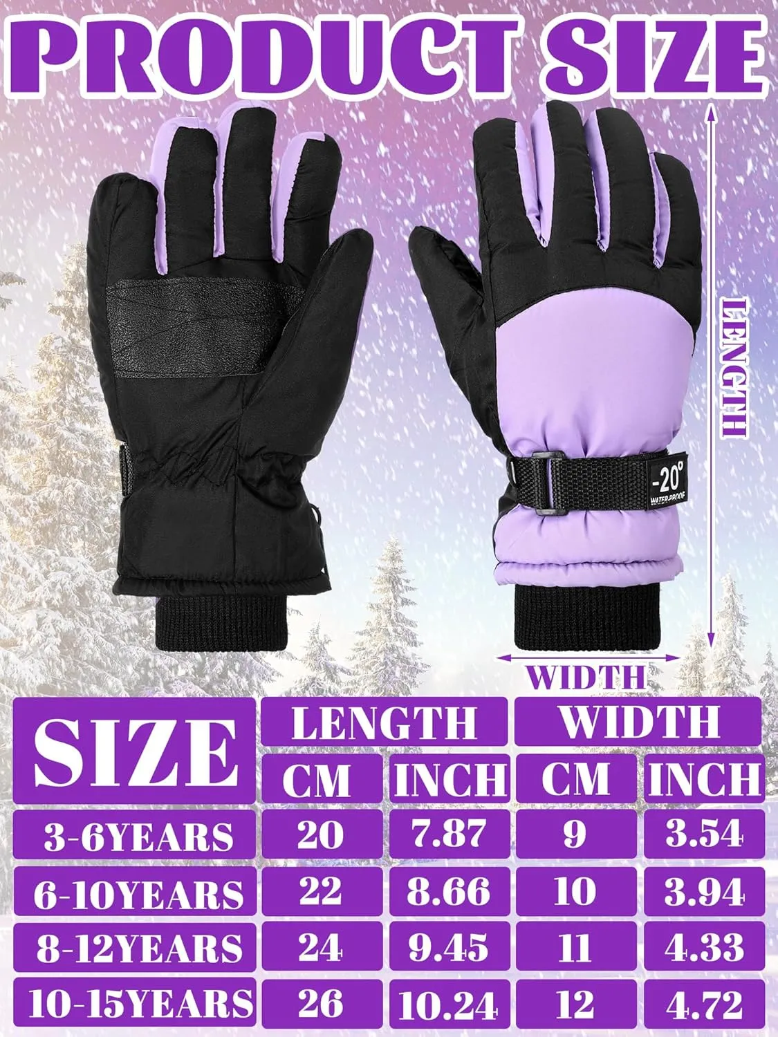 Bencailor 6 Pairs Winter Gloves for Kids Waterproof Boys Snow Ski Gloves Girls Warm Windproof Mittens for Children Outdoor